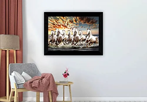 SAF Pack of 1 Seven Running horse modern art wall painting with framed for living room 11 inch x 14 inch CANFM31331