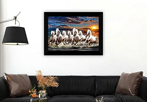 SAF Pack of 1 Seven Running horse modern art wall painting with framed for living room 11 inch x 14 inch CANFM31332