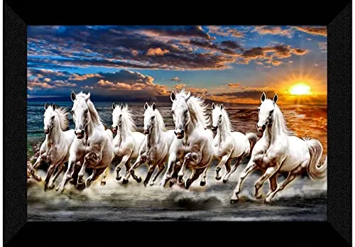 SAF Pack of 1 Seven Running horse modern art wall painting with framed for living room 11 inch x 14 inch CANFM31332