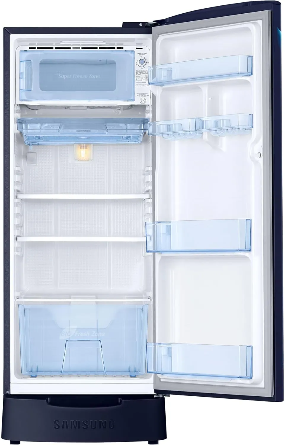 Samsung 183 L, 3 Star, Digital Inverter, Direct-Cool Single Door Refrigerator (RR20D1823UZ/HL, Midnight Blossom Blue, Base Stand Drawer)