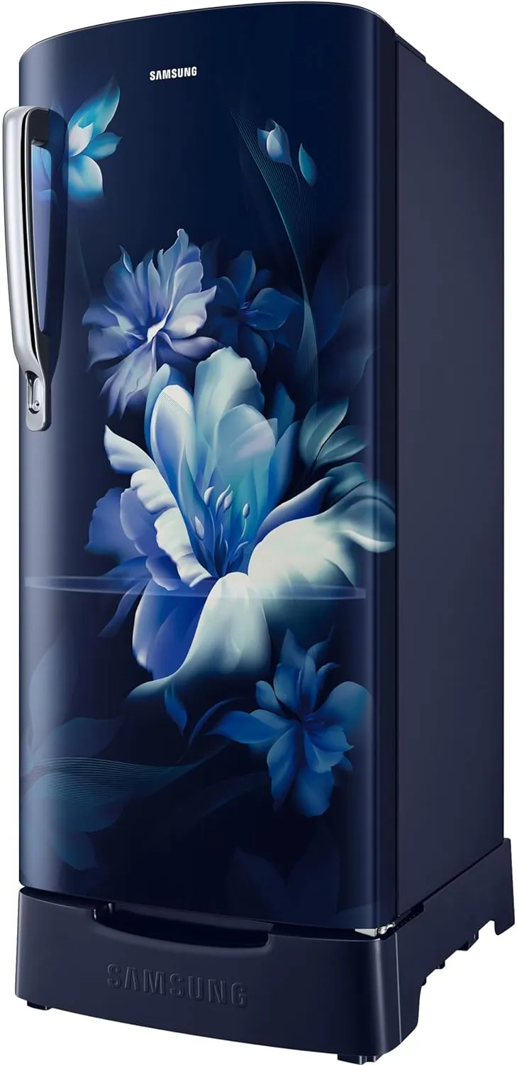 Samsung 183 L, 3 Star, Digital Inverter, Direct-Cool Single Door Refrigerator (RR20D1823UZ/HL, Midnight Blossom Blue, Base Stand Drawer)