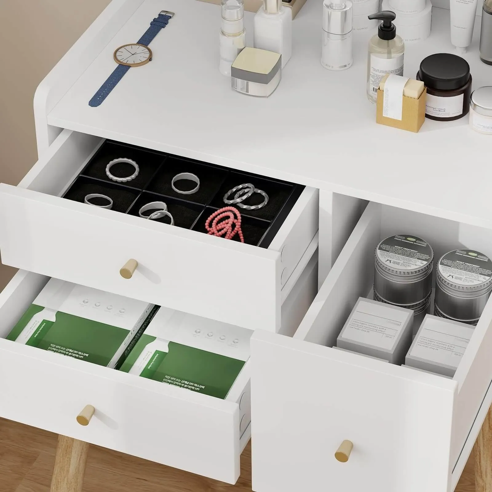 Small Makeup Vanity Set with Square Mirror and Shelf IF086