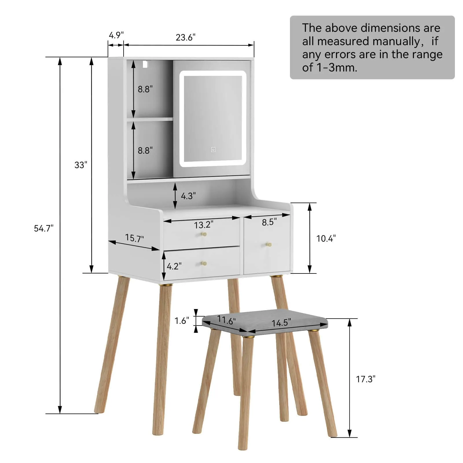 Small Makeup Vanity Set with Square Mirror and Shelf IF086