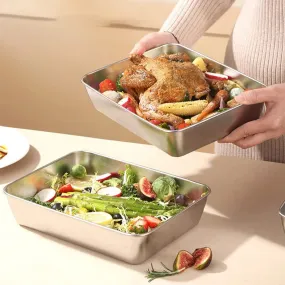 Stainless Steel Rectangle Plate With Lid Heat Resistance Food Preservation Box