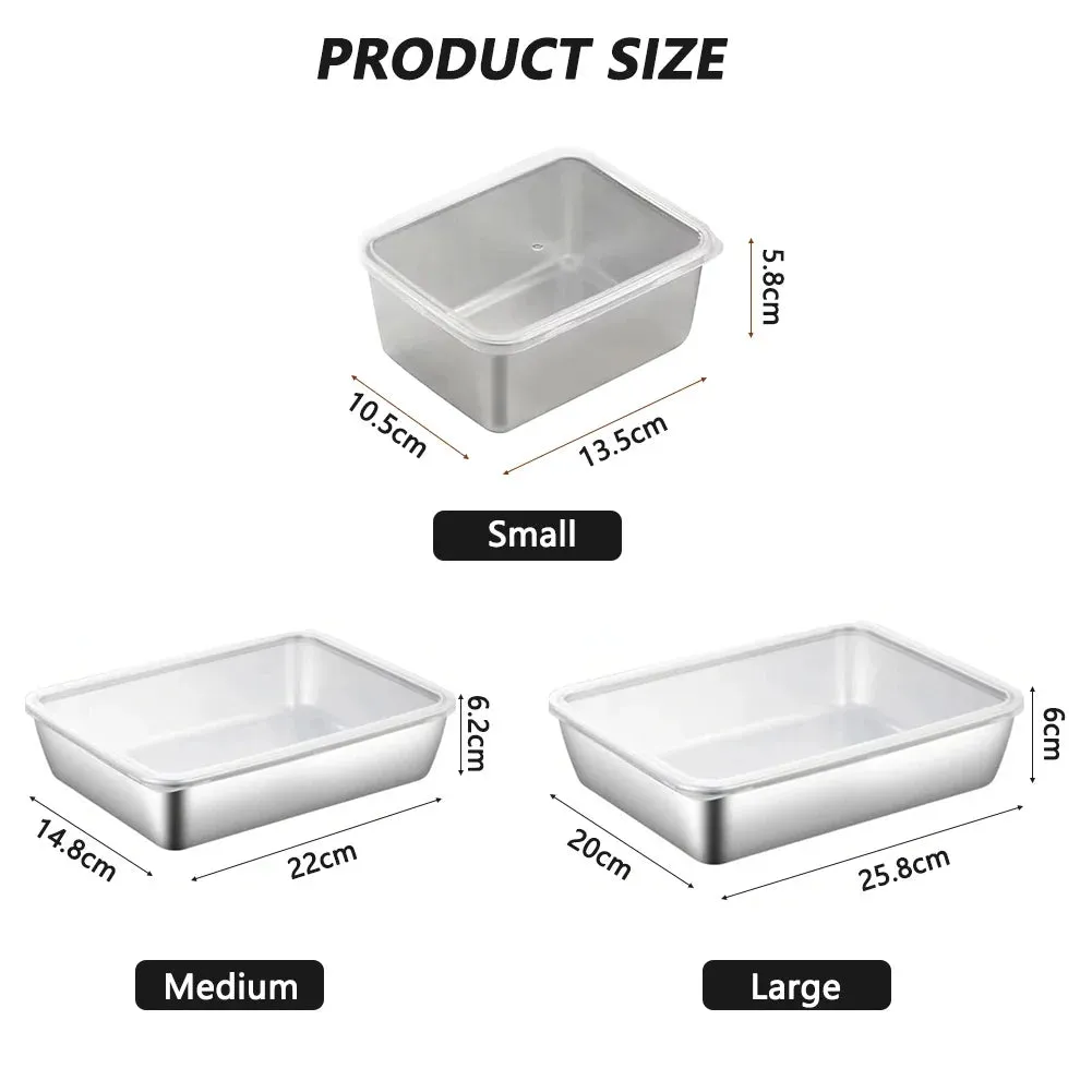 Stainless Steel Rectangle Plate With Lid Heat Resistance Food Preservation Box