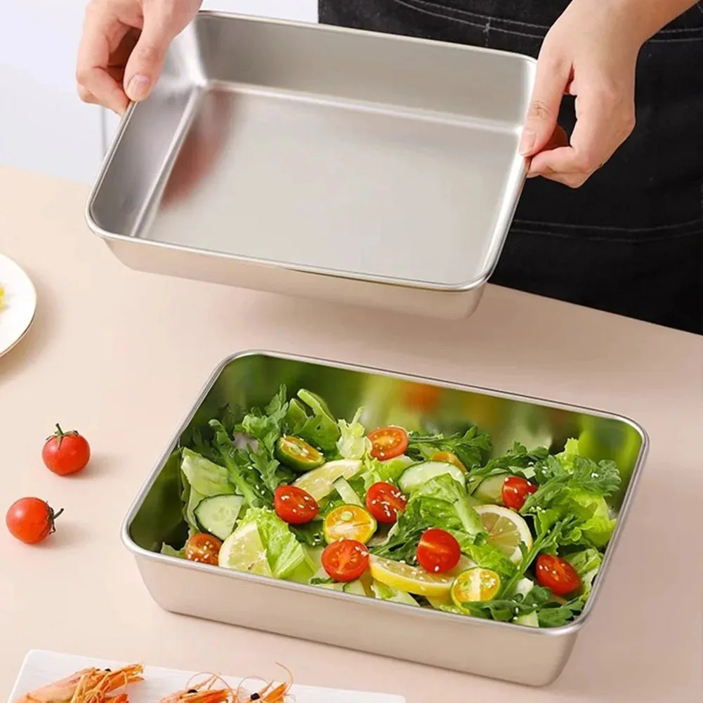 Stainless Steel Rectangle Plate With Lid Heat Resistance Food Preservation Box
