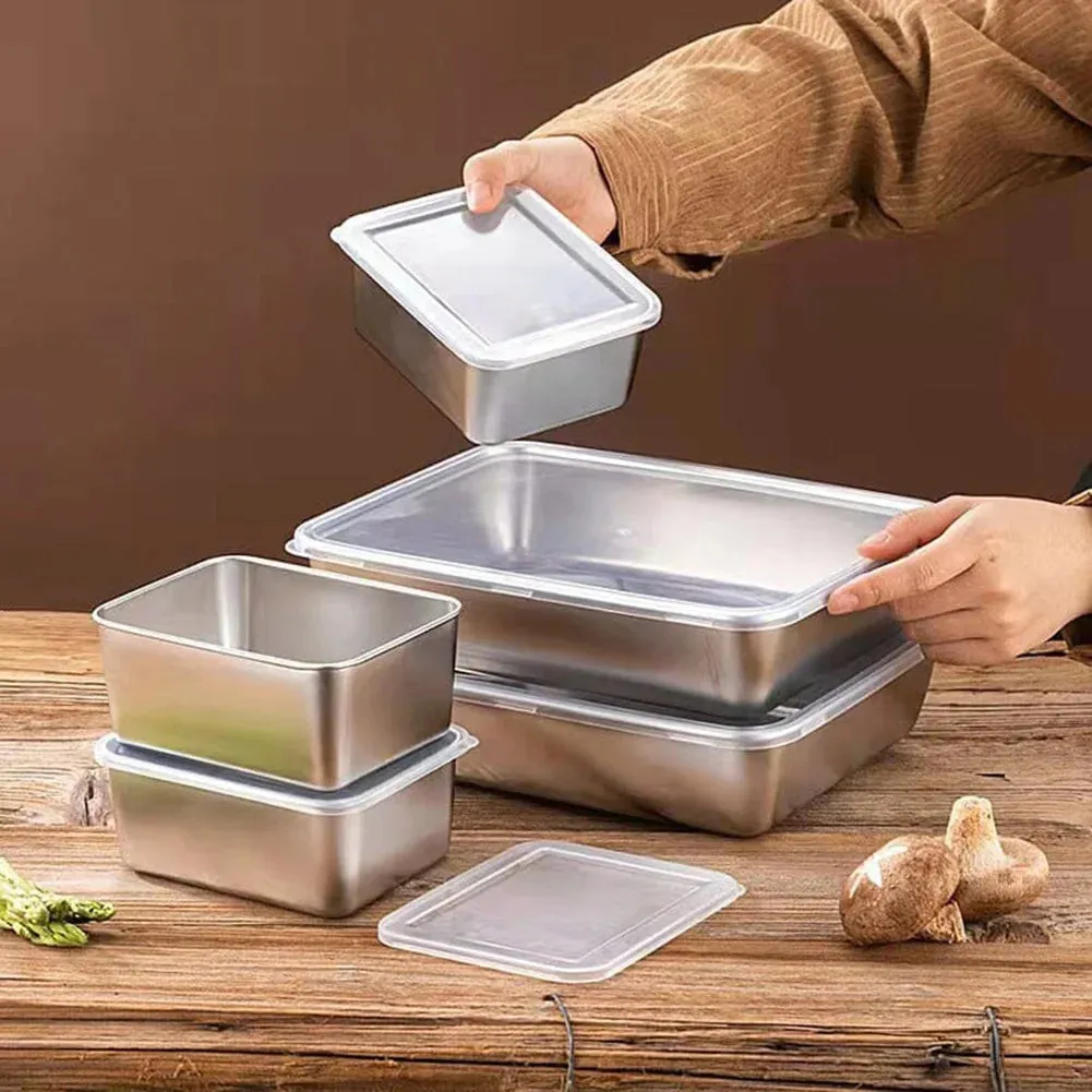 Stainless Steel Rectangle Plate With Lid Heat Resistance Food Preservation Box