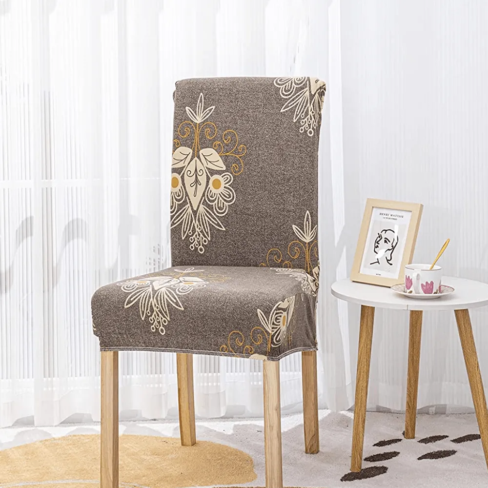 Stretchable Chair Covers, Beige Brocade