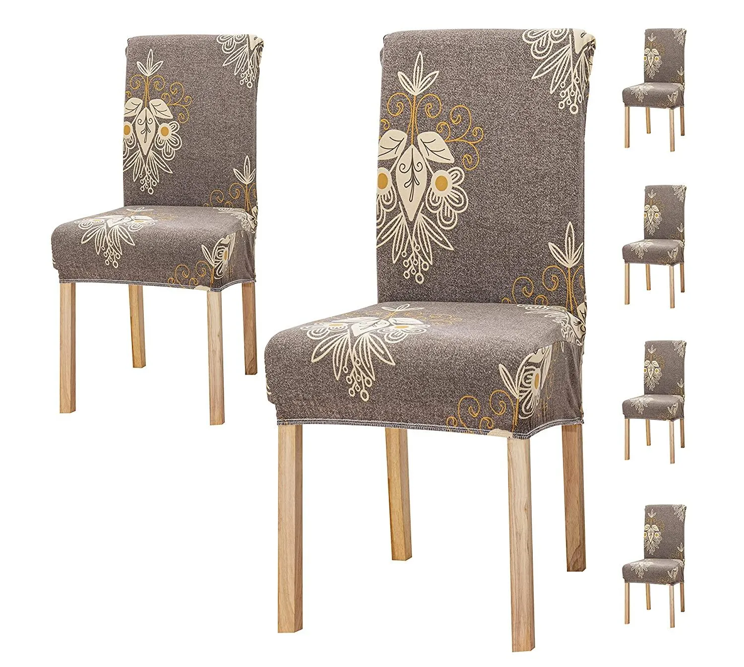 Stretchable Chair Covers, Beige Brocade
