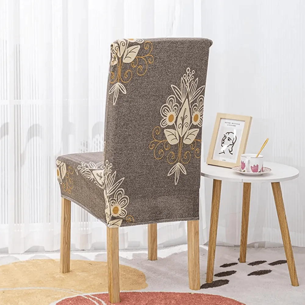 Stretchable Chair Covers, Beige Brocade