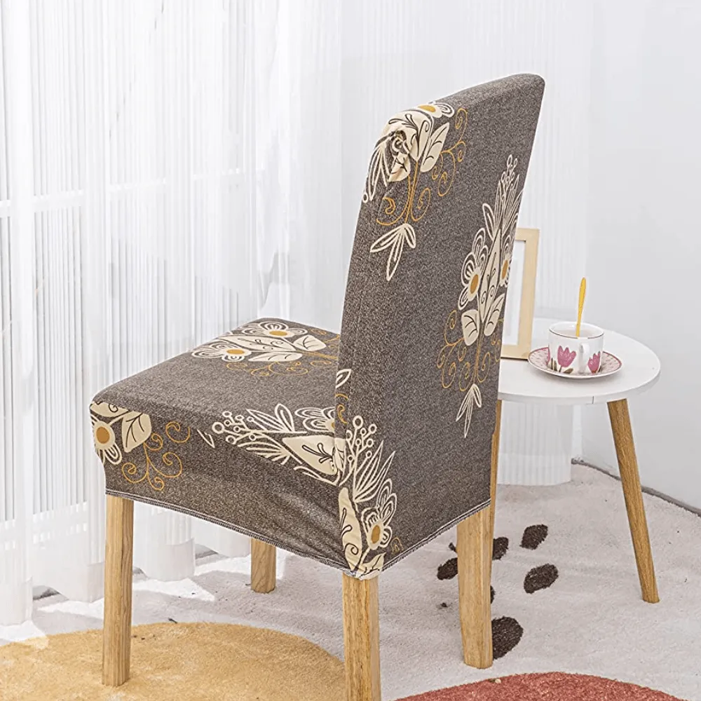 Stretchable Chair Covers, Beige Brocade