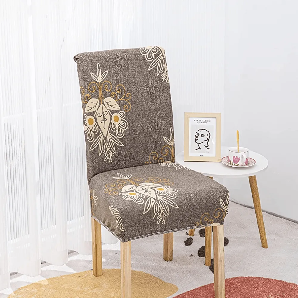 Stretchable Chair Covers, Beige Brocade