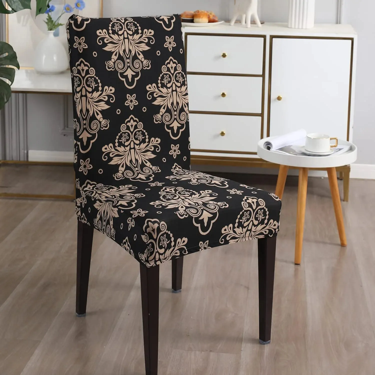Stretchable Chair Covers, Black Brocade