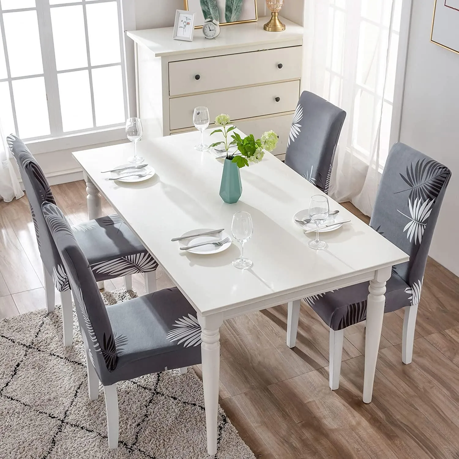 Stretchable Chair Covers, Charcoal Fern