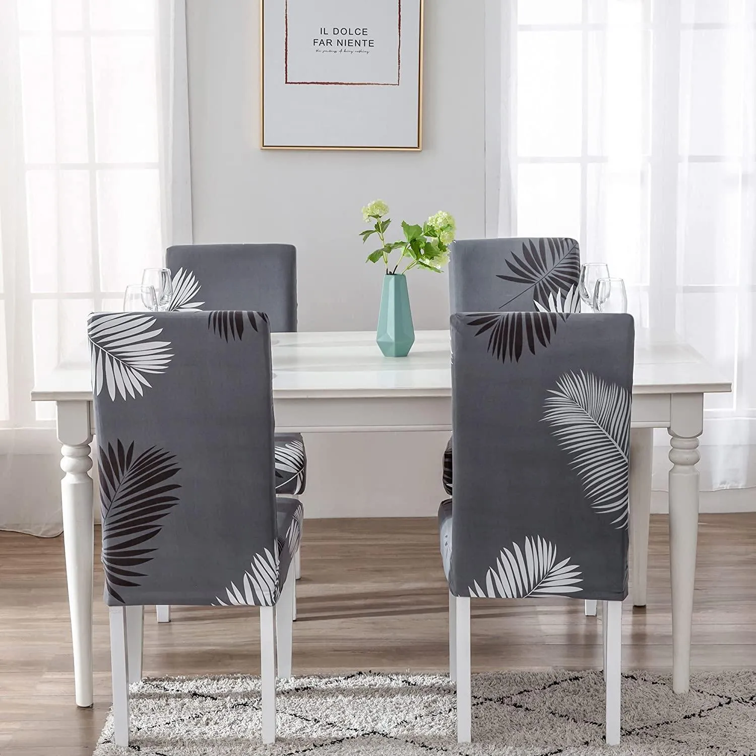 Stretchable Chair Covers, Charcoal Fern