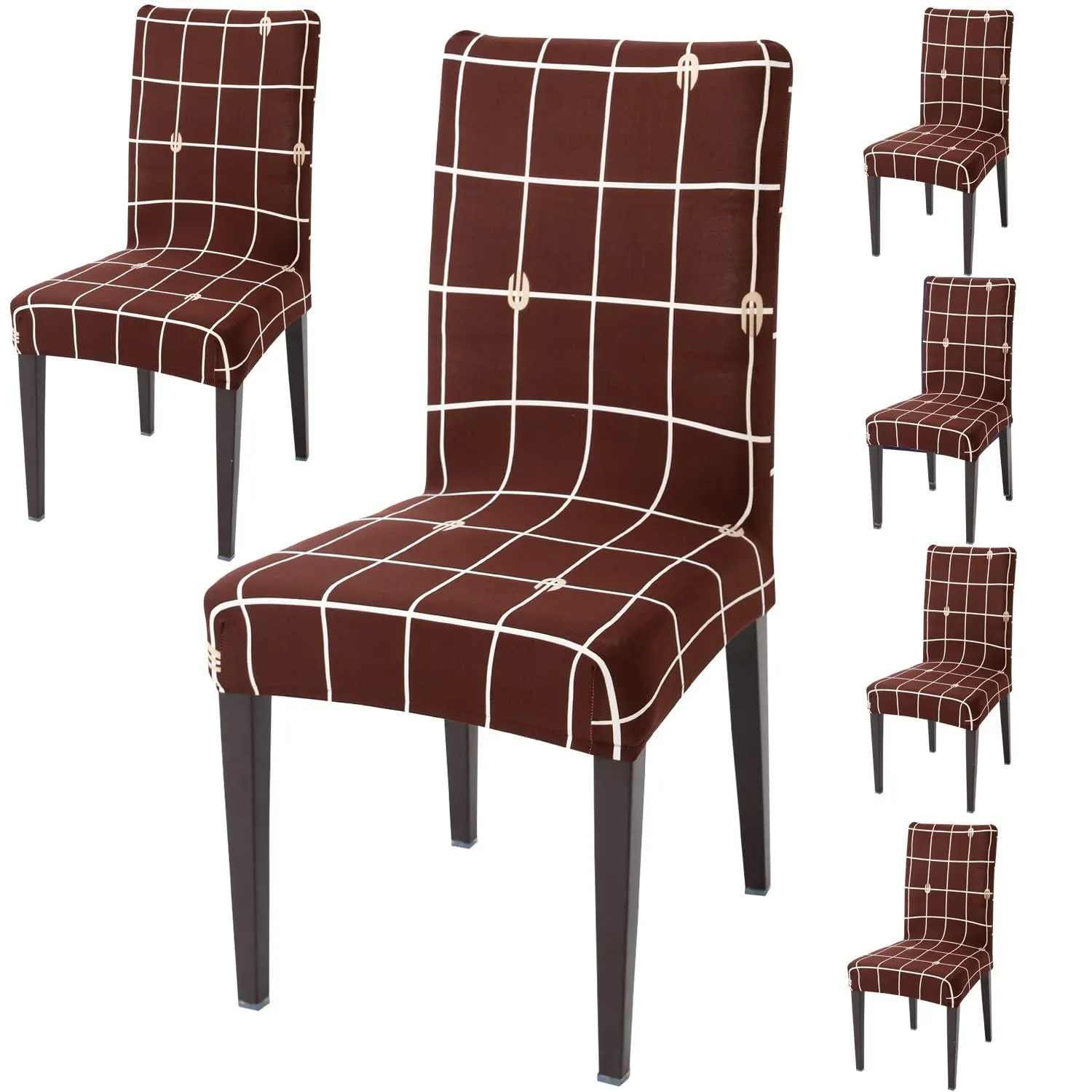 Stretchable Chair Covers, Check Brown