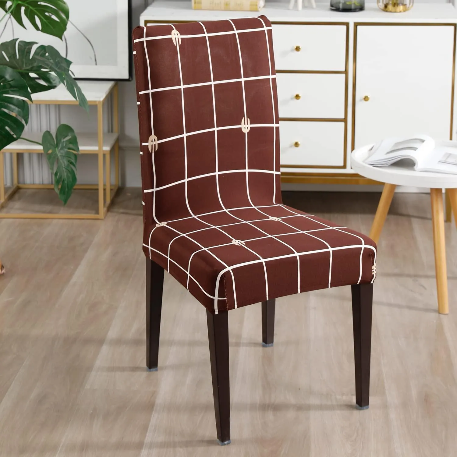 Stretchable Chair Covers, Check Brown
