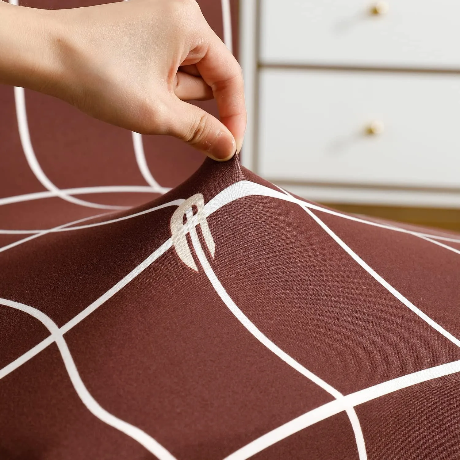 Stretchable Chair Covers, Check Brown