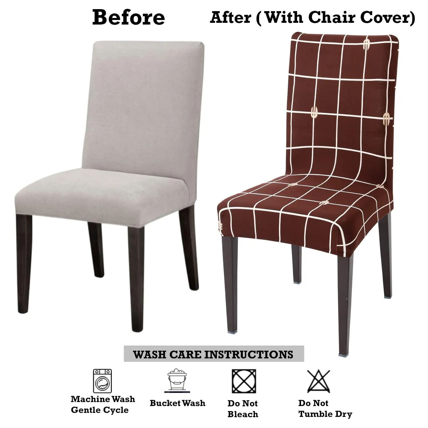 Stretchable Chair Covers, Check Brown