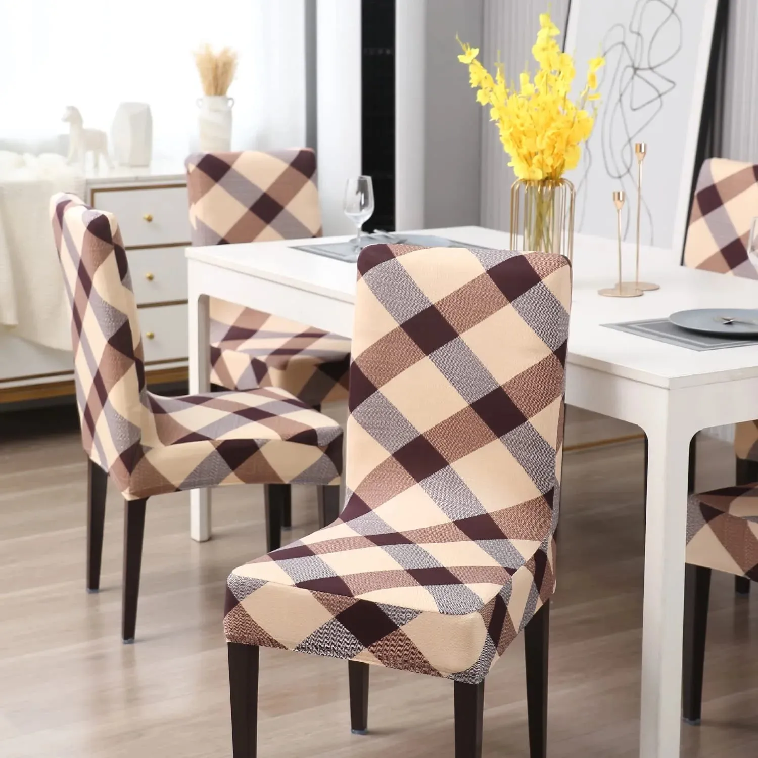 Stretchable Chair Covers, Cross Brown