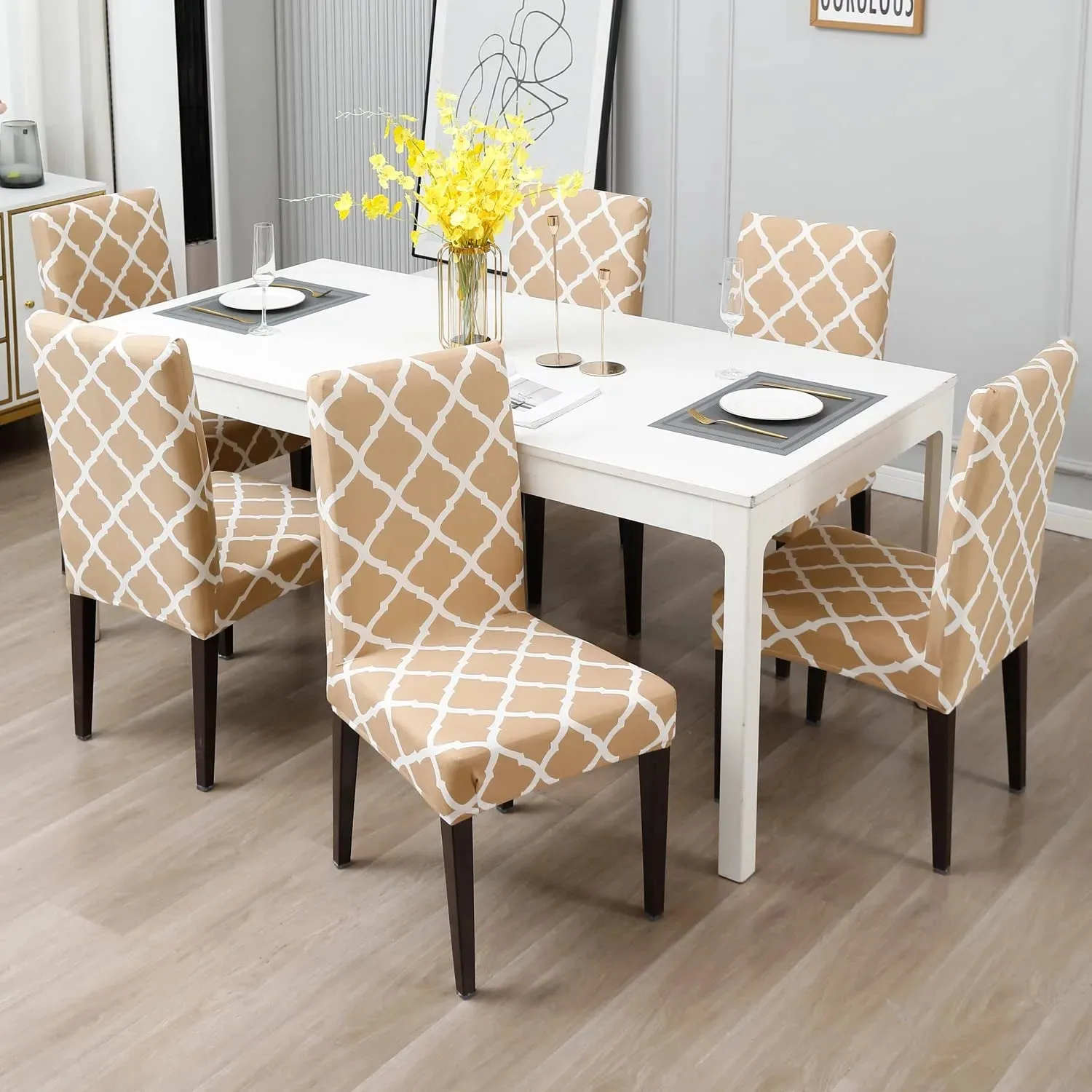 Stretchable Chair Covers, Diamond Beige