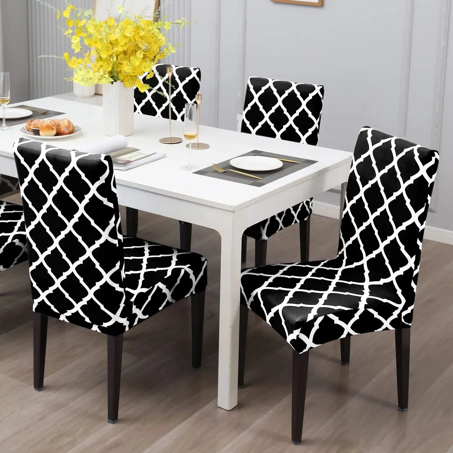 Stretchable Chair Covers, Diamond Black
