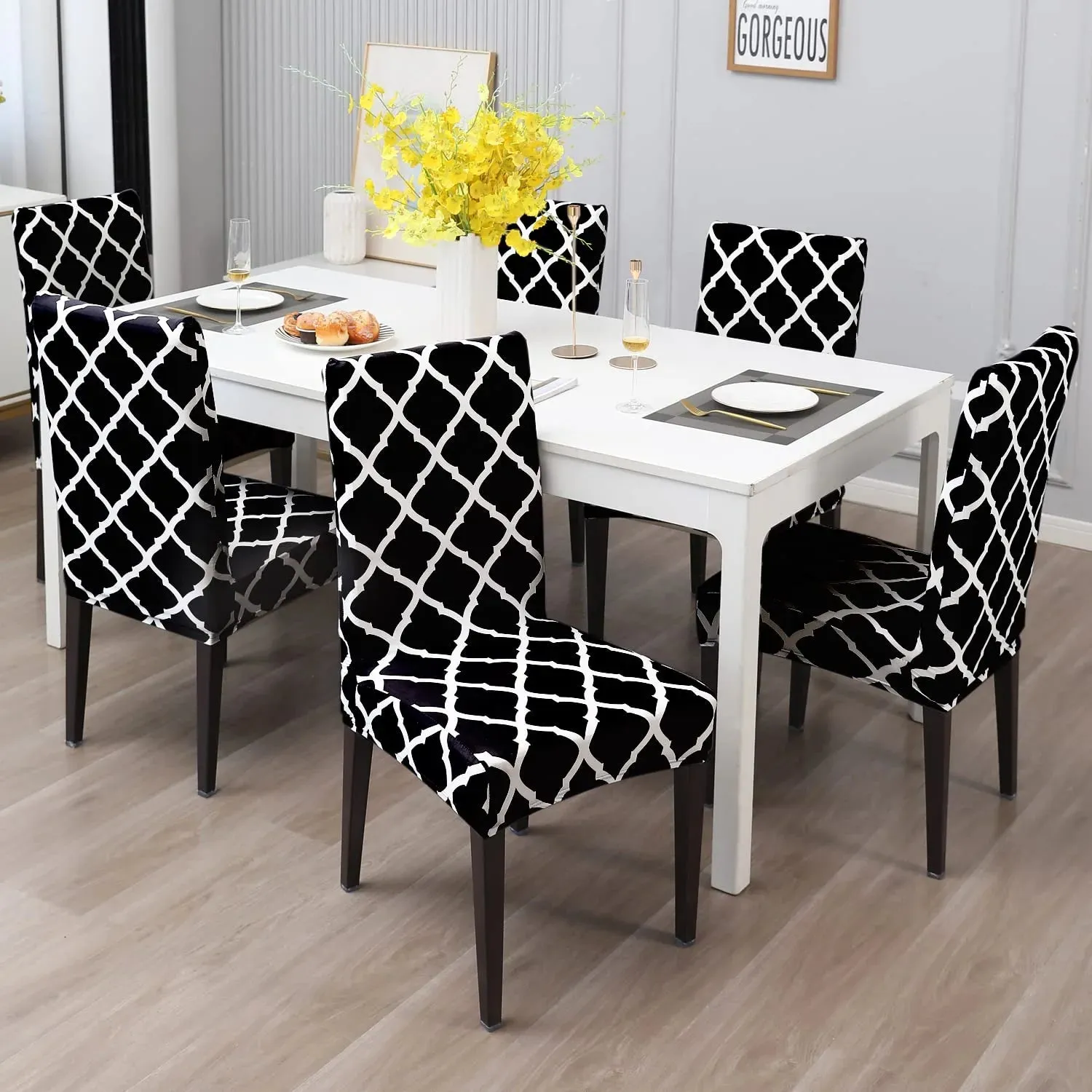 Stretchable Chair Covers, Diamond Black
