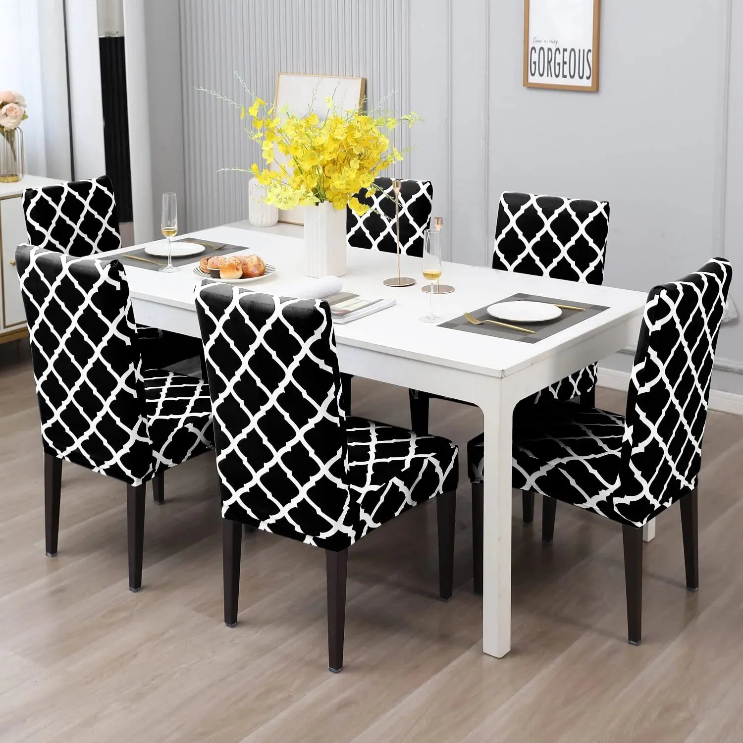Stretchable Chair Covers, Diamond Black