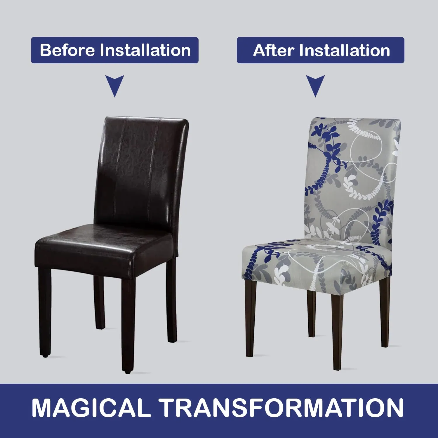 Stretchable Chair Covers, Grey Bloom