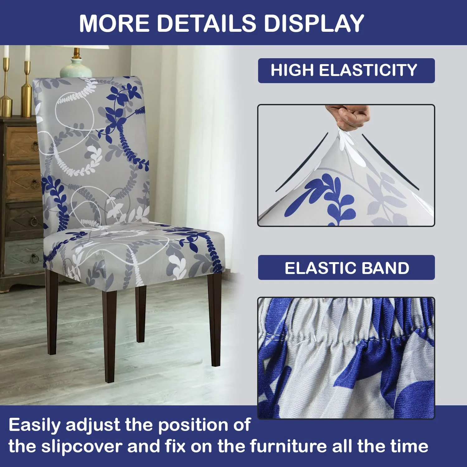 Stretchable Chair Covers, Grey Bloom