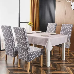 Stretchable Chair Covers, Grey Herringbone