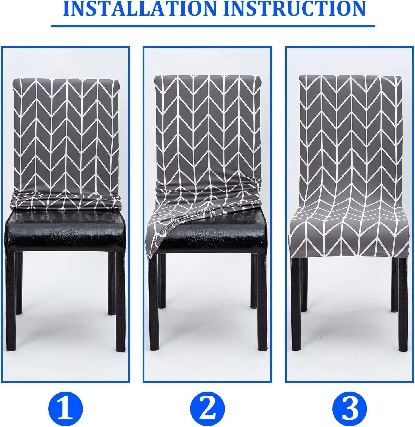 Stretchable Chair Covers, Grey Herringbone
