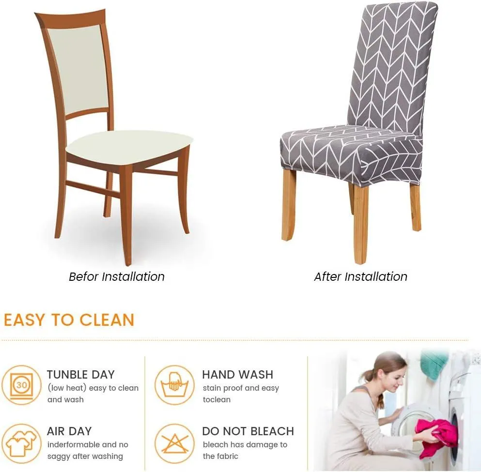 Stretchable Chair Covers, Grey Herringbone