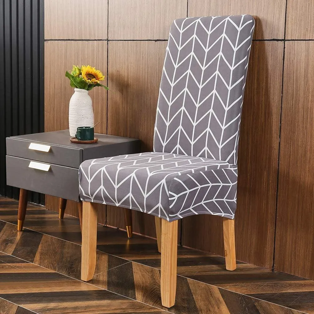 Stretchable Chair Covers, Grey Herringbone