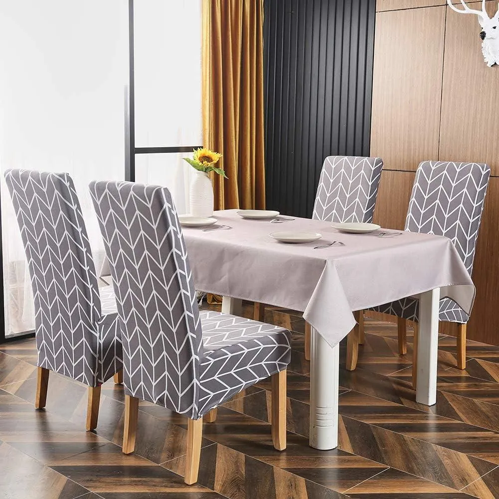 Stretchable Chair Covers, Grey Herringbone