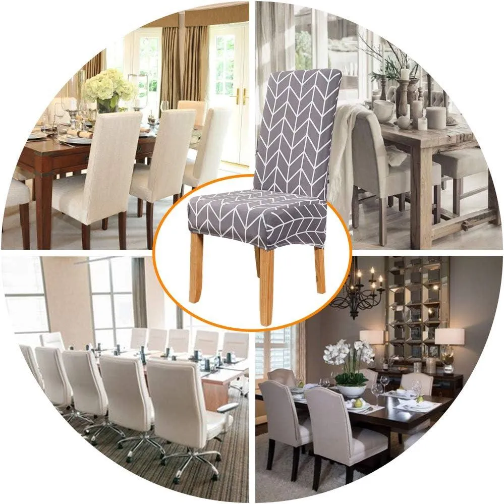 Stretchable Chair Covers, Grey Herringbone