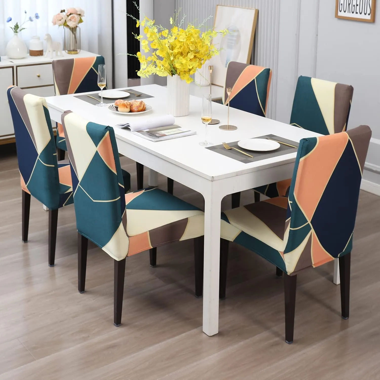 Stretchable Chair Covers, Peach Prism
