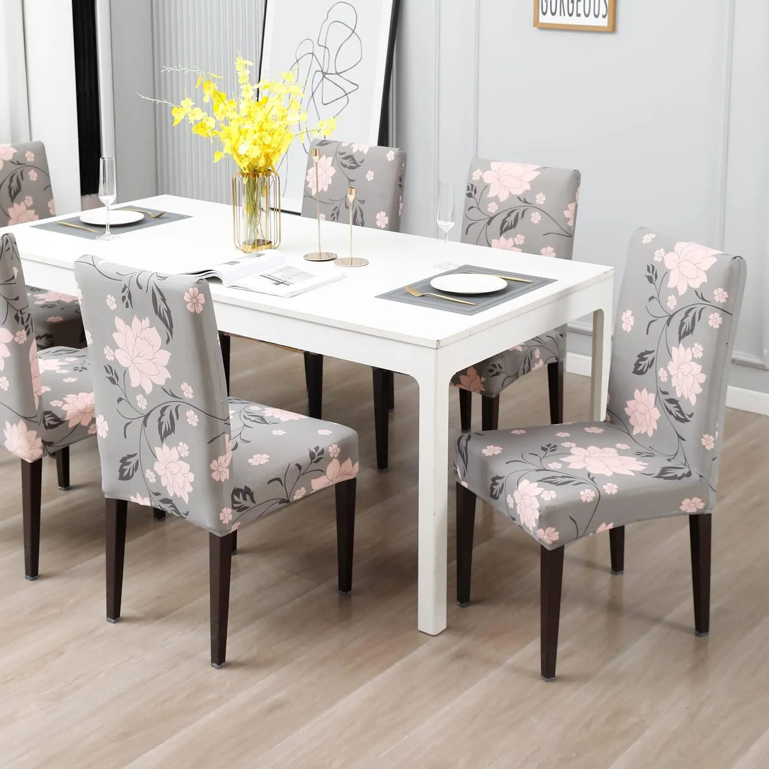 Stretchable Chair Covers, Peachy Grey