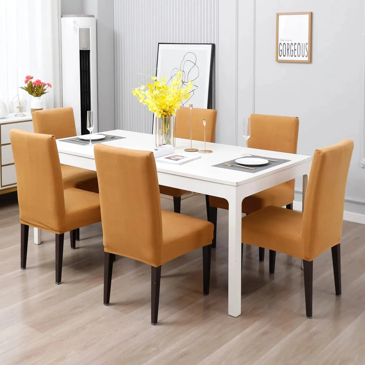 Stretchable Chair Covers, Plain Beige