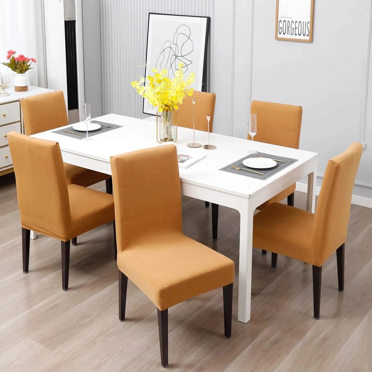 Stretchable Chair Covers, Plain Beige
