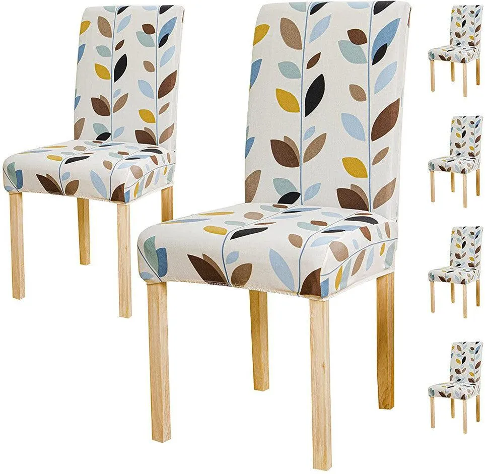 Stretchable Chair Covers, White Leaf