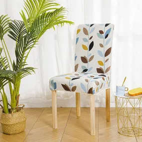 Stretchable Chair Covers, White Leaf