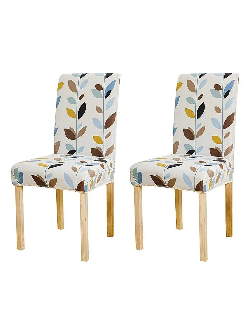Stretchable Chair Covers, White Leaf