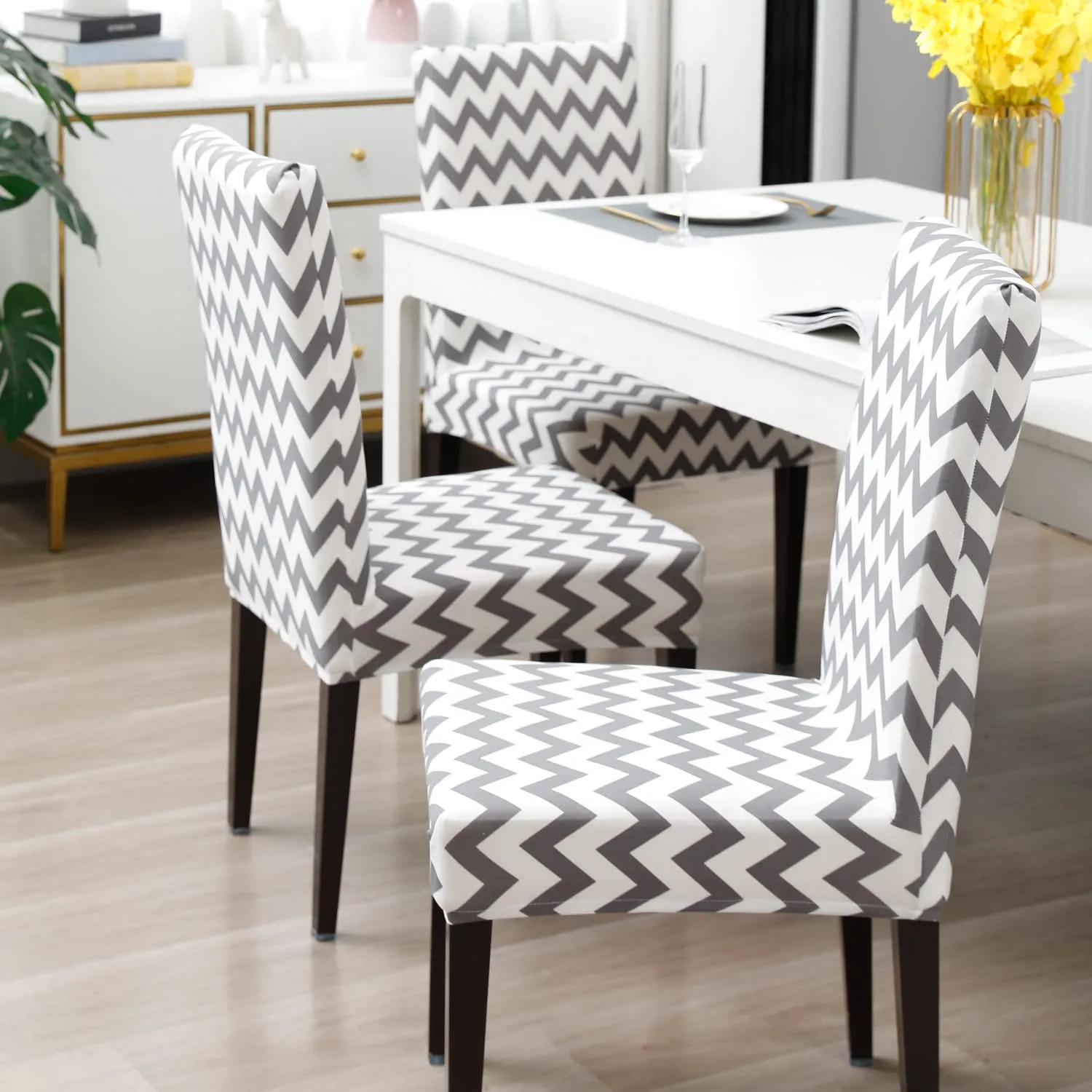Stretchable Chair Covers, Zigzag Grey
