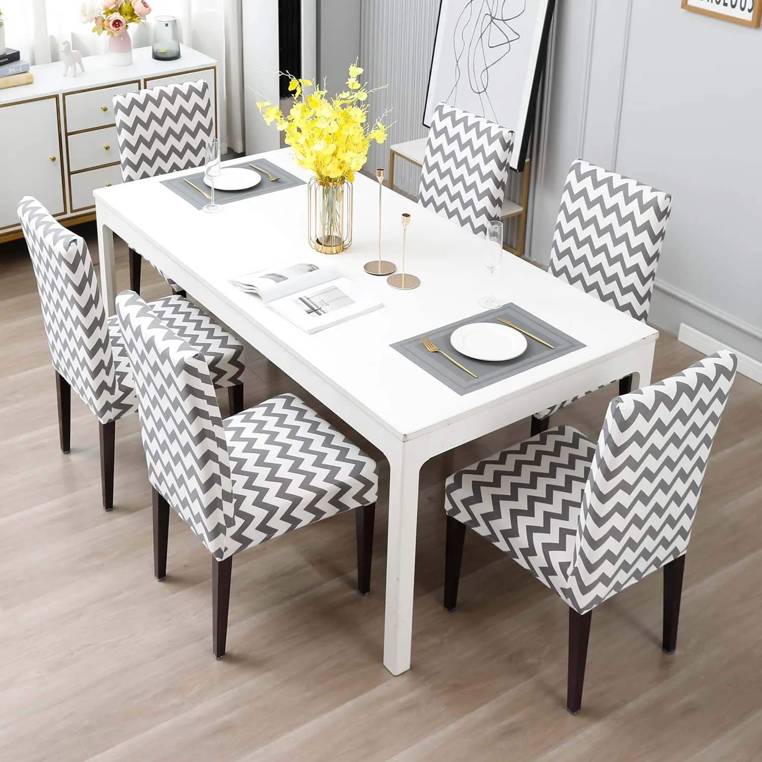 Stretchable Chair Covers, Zigzag Grey