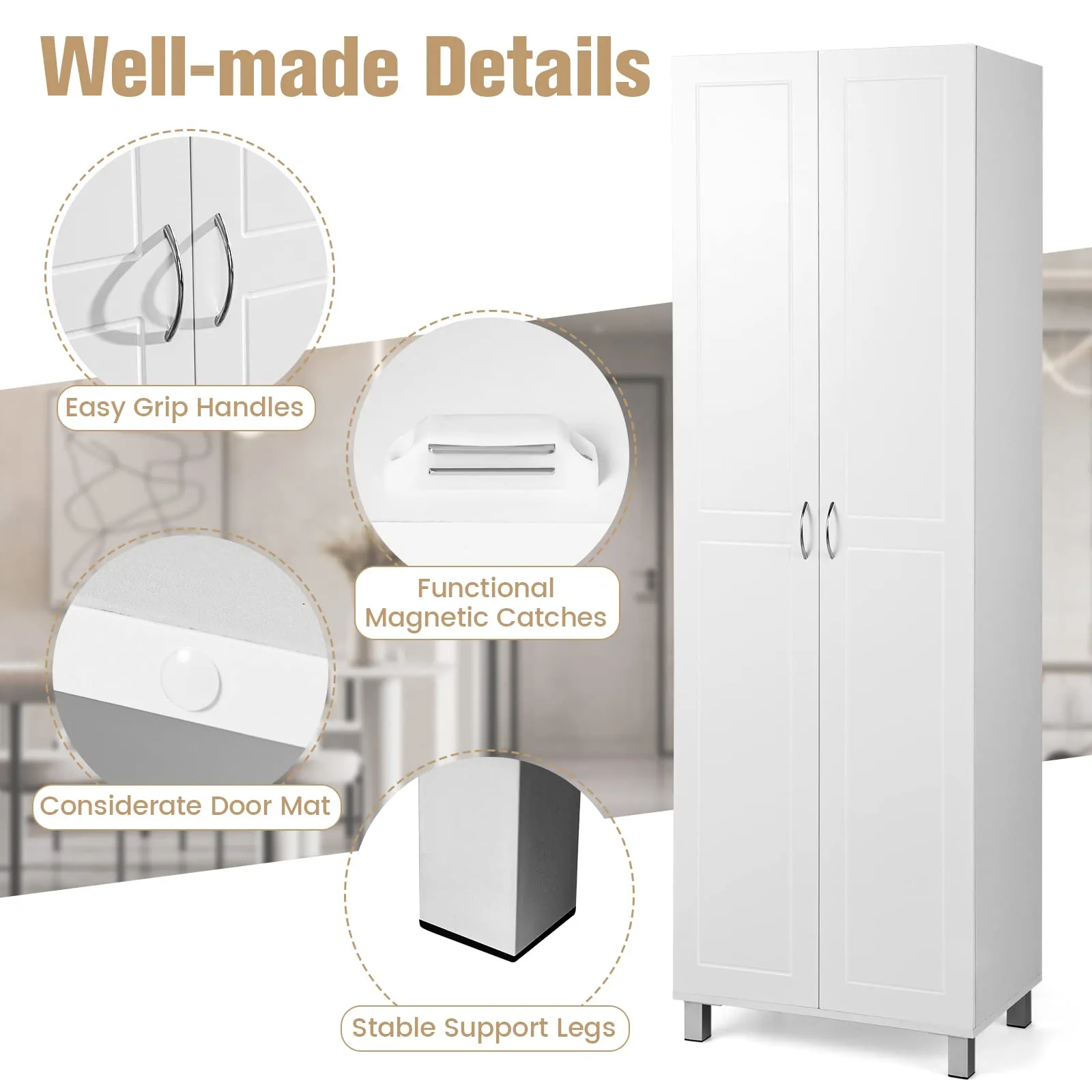 Tangkula 73.5 Inches Tall Storage Cabinet with Double Door, Freestanding Pantry Cabinet with Adjustable Shelf & Anti-tilt Design