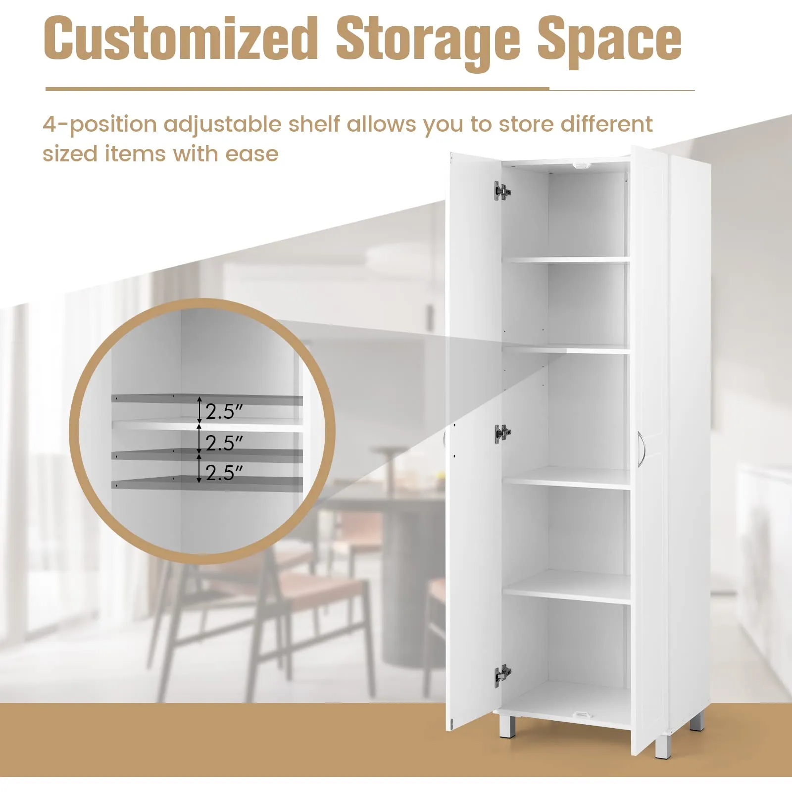 Tangkula 73.5 Inches Tall Storage Cabinet with Double Door, Freestanding Pantry Cabinet with Adjustable Shelf & Anti-tilt Design