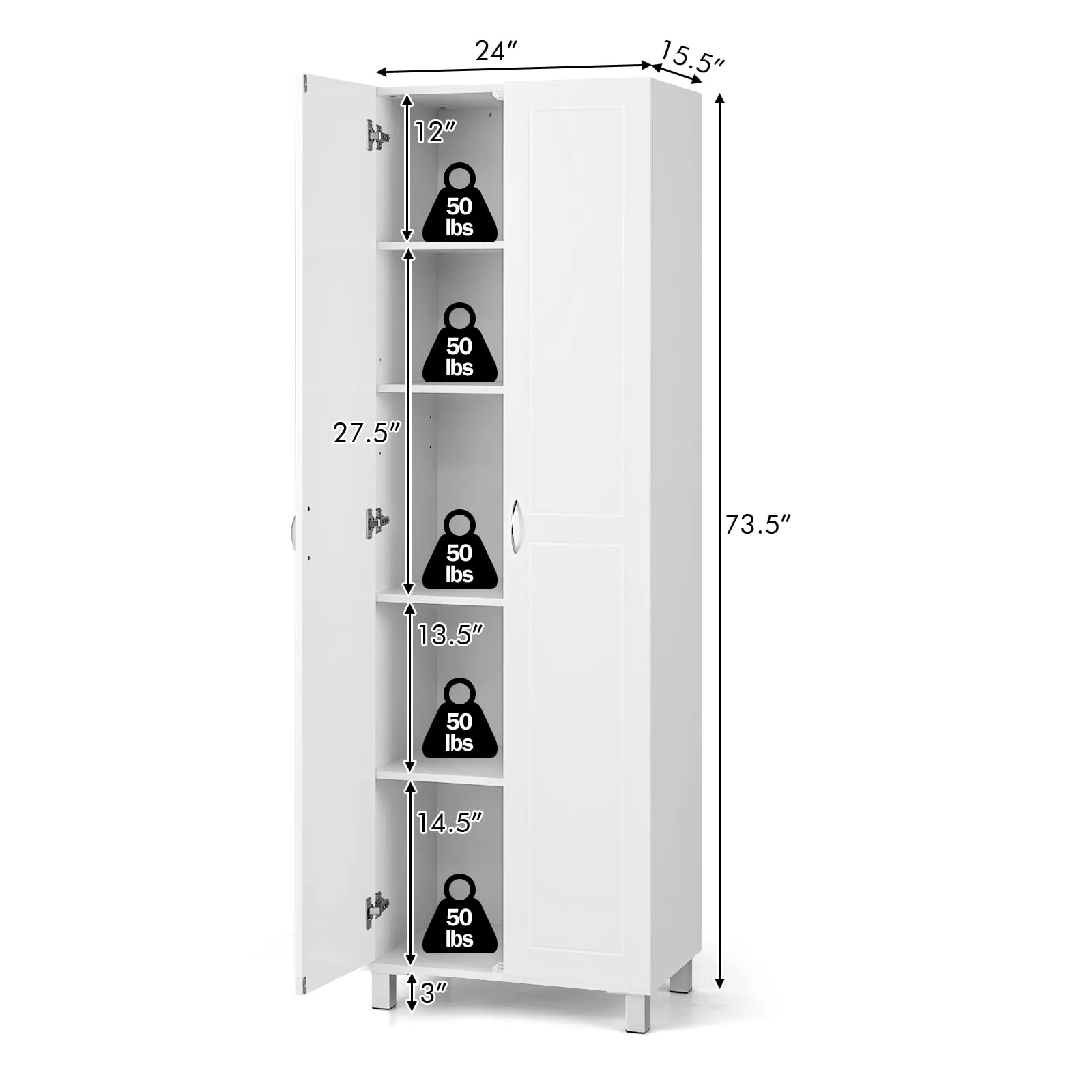 Tangkula 73.5 Inches Tall Storage Cabinet with Double Door, Freestanding Pantry Cabinet with Adjustable Shelf & Anti-tilt Design