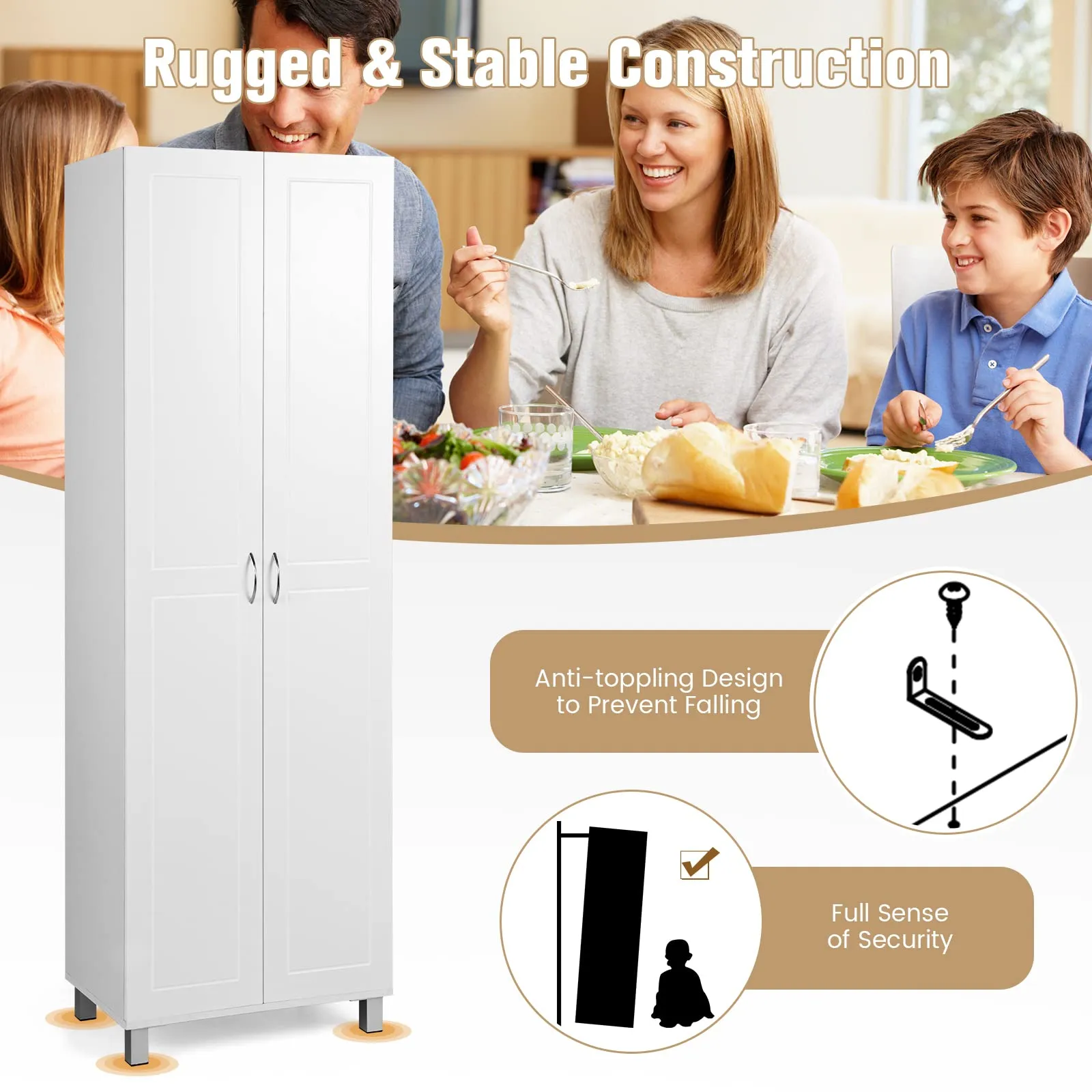 Tangkula 73.5 Inches Tall Storage Cabinet with Double Door, Freestanding Pantry Cabinet with Adjustable Shelf & Anti-tilt Design