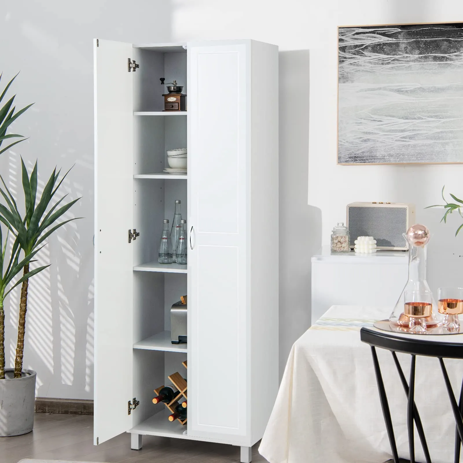 Tangkula 73.5 Inches Tall Storage Cabinet with Double Door, Freestanding Pantry Cabinet with Adjustable Shelf & Anti-tilt Design